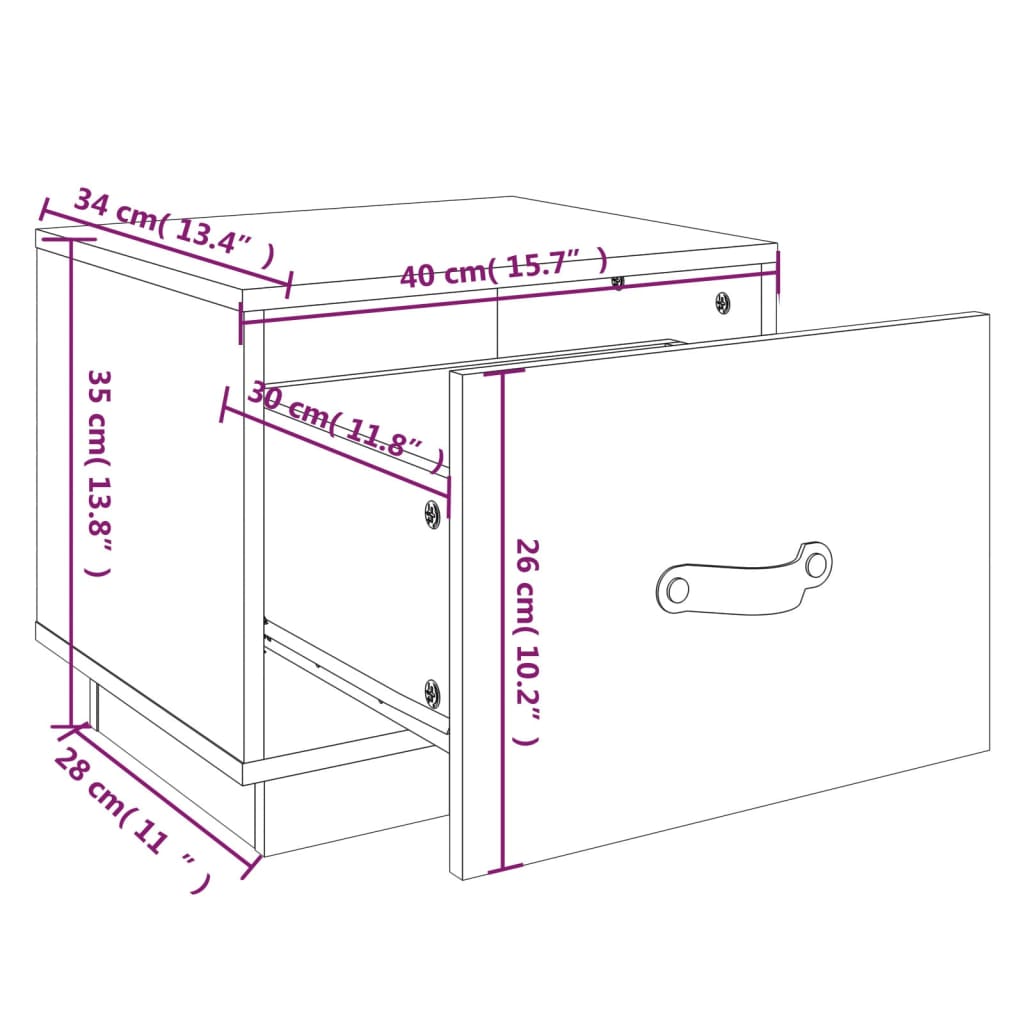 Nachttisch Weiss 40x34x35 cm Massivholz Kiefer